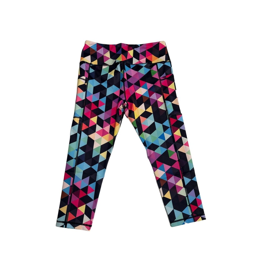 Constantly Varied Gear Capri Leggings Large Geometric Triangle Print Pockets CVG